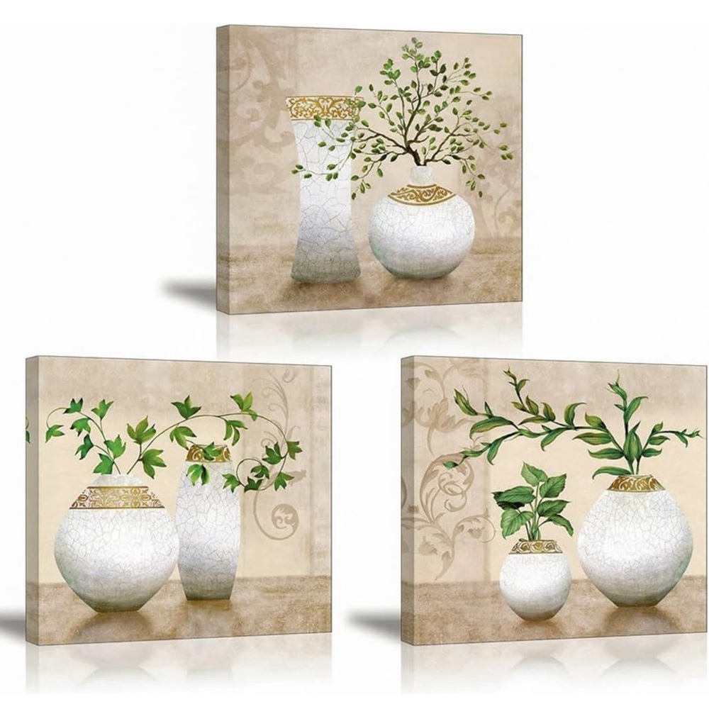 3PC Plants Vase Art Decor Wall Hanging Plants Vases Beige Tan Green